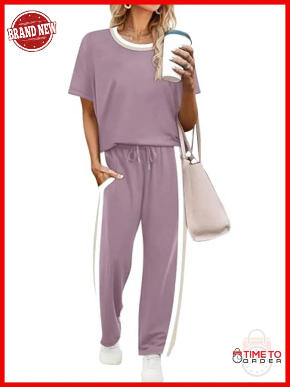 Matching Lounge Set - Short Sleeve Top & Wide Leg Pants with Pockets